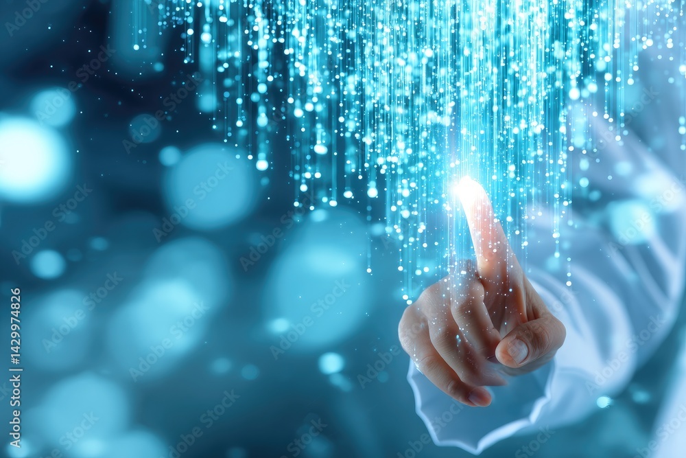 Poster hand touching digital data streams