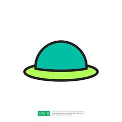Stylized Icon of a Vibrant Farm Hat in Green and Blue Colors Representing Agriculture and Outdoor Farming Activities