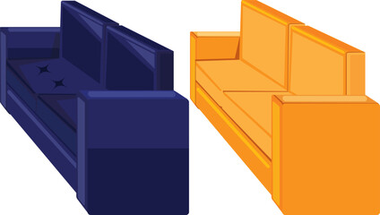 Two Sofa For Living Room Interior Furniture Side View Vector