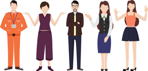 Cartoon Set of 5 People Vector