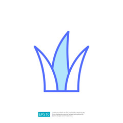 Stylized Icon of Green Grass with Two Leaf Blades in Minimalist Design Representing Farming and Agriculture Themes