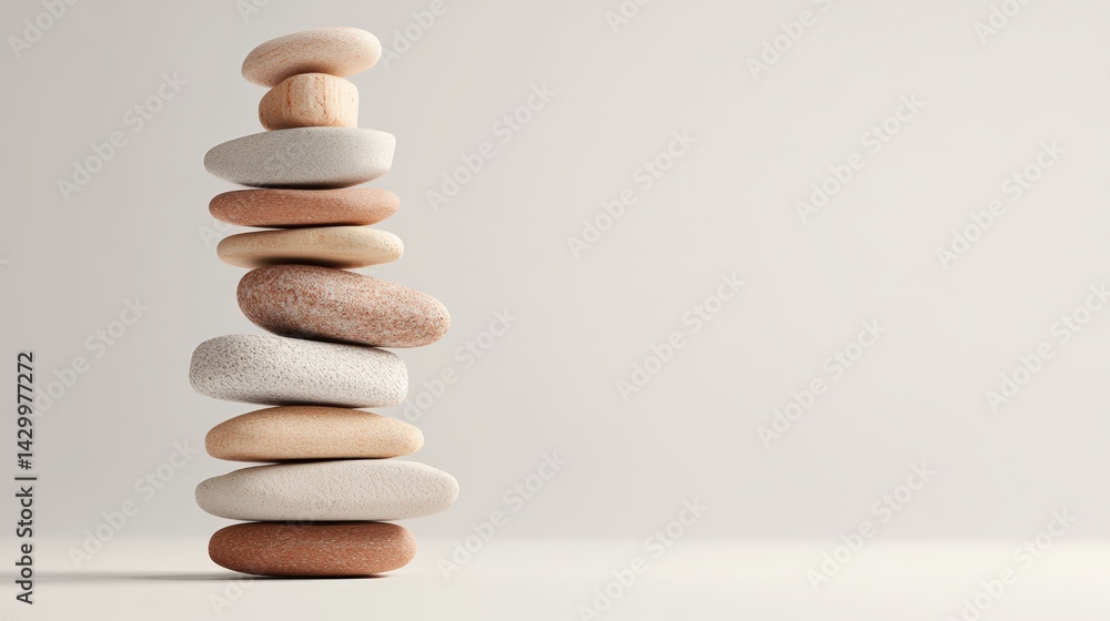 Poster minimalist stack of smooth, rounded stones arranged vertically on a plain neutral background perfect