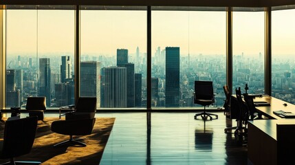 Cityscape View from a Luxurious Office