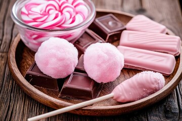 Pink and brown sweets arranged