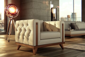 Modern armchair in stylish living room