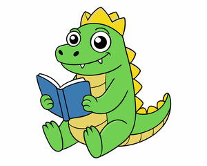 cartoon crocodile reading a book vector silhouette illustration isolated on white background