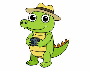 cartoon crocodile traveller vector silhouette illustration isolated on white background