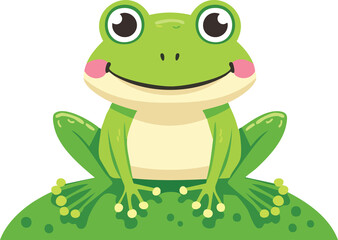 Obraz premium A flat vector illustration of a cheerful green frog perched comfortably on a large