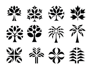 set of black silhouettes of plants logo icon
