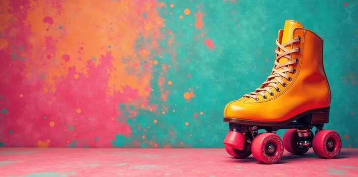 Cross-hatched background, retro roller skates , style, retro graphic