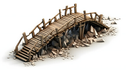 Obraz premium Wooden bridge damaged isometric 3D