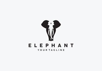 Obraz premium negative space minimalist black and white elephant logo design vector illustration.