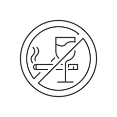 No alcohol and cigarettes linear icon. Avoid unhealthy habits. No drinking and smoking zone. Thin line customizable illustration. Contour symbol. Vector