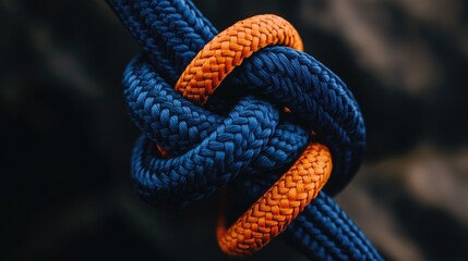 Intertwined ropes create a complex knot.