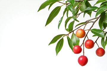 Branch with small, colorful fruits and lush leaves