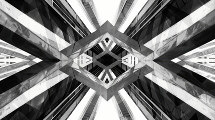A sleek digital background featuring intricate geometric patterns, designed in sharp black and white contrast. 