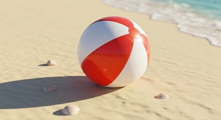 Obraz premium Beach Ball on Sandy Shore near Ocean Waves: Summer Vacation Vibes