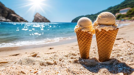 Couple walking on sunny beach towards ocean summer vacation travel holiday
