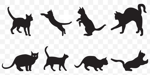 a set of cat icons. Black Cat Silhouettes Vector Collection on Transparent Background. EPS 10.