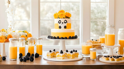 Fototapeta premium Delightful Panda-Themed Dessert Table with Yellow Accents for Celebration