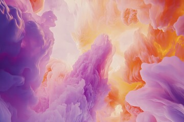 Fototapeta premium Abstract colorful ink swirling upwards. Soft, pastel hues of pink and orange blend seamlessly. A dynamic, ethereal visual effect, evoking clouds or smoke