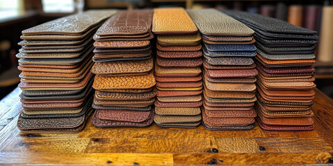  Stacked Leather Goods in Various Textures and Colors