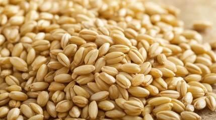 Obraz premium Crisp close-up of golden barley filled with grains, angled downward against the backdrop of a blurred harvest field