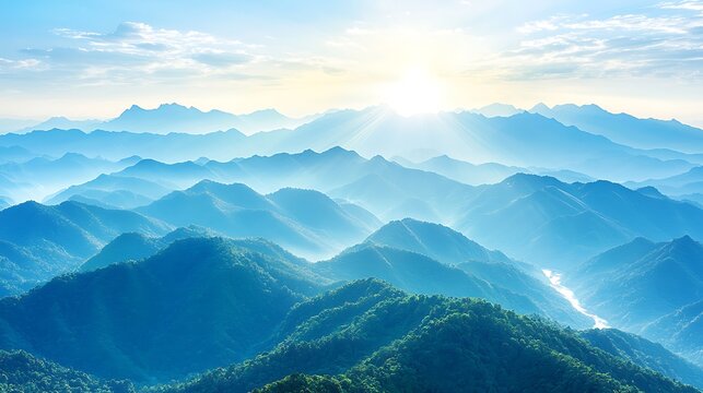 Misty mountain range sunrise - Powered by Adobe