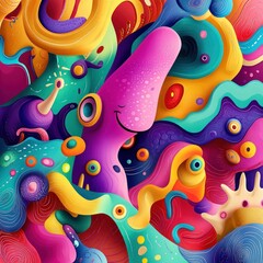 A vibrant and playful abstract composition full of shapes