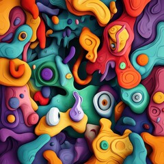 Colorful abstract art featuring layered shapes with diverse textures and colors