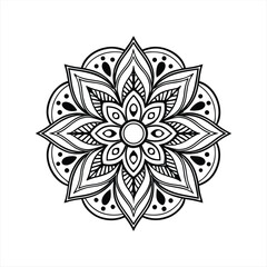 Abstract floral ornament with a circular flower design, featuring nature-inspired elements like leaves, sun, and plants in a colorful, vector illustration style