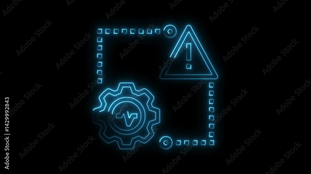 Aufkleber system failure neon animation showing warning sign and gear malfunction loop