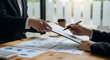 Reunión de personas de negocios para analizar, discutir y generar ideas sobre los datos del gráfico del informe financiero en la oficina. Trabajo en equipo del asesor financiero y concepto de contabil