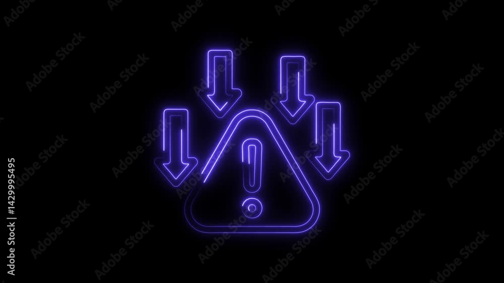 Poster neon style data loss warning icon animated on black background