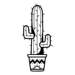 simple outline of a cactus in a decorated pot