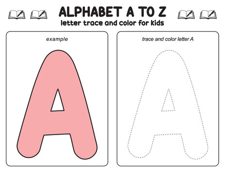 Trace line and coloring  alphabet and number worksheet for kids, educational games, preschool children , activity games