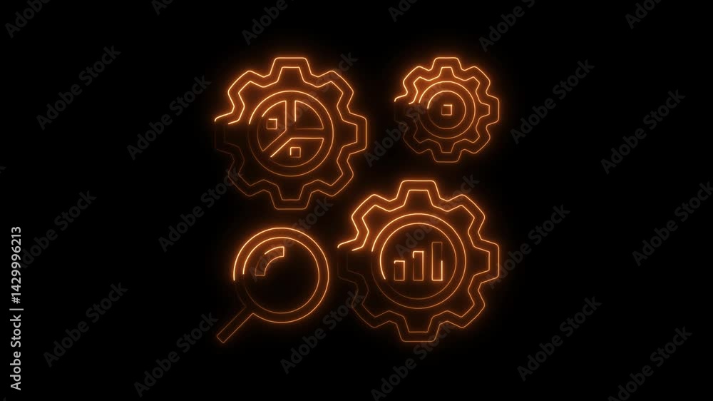Poster neon gear animation for data analysis and settings concept