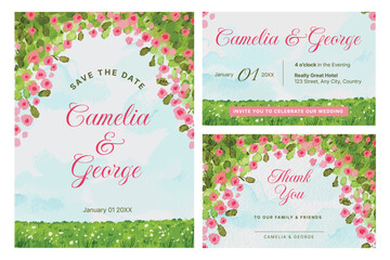 Chic Watercolor Floral Wedding Invitation Suite Save the Date Card