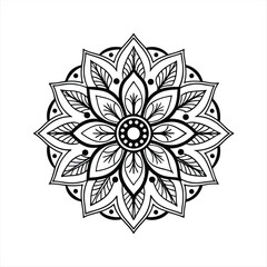 Black and white floral ornament with abstract design and nature elements