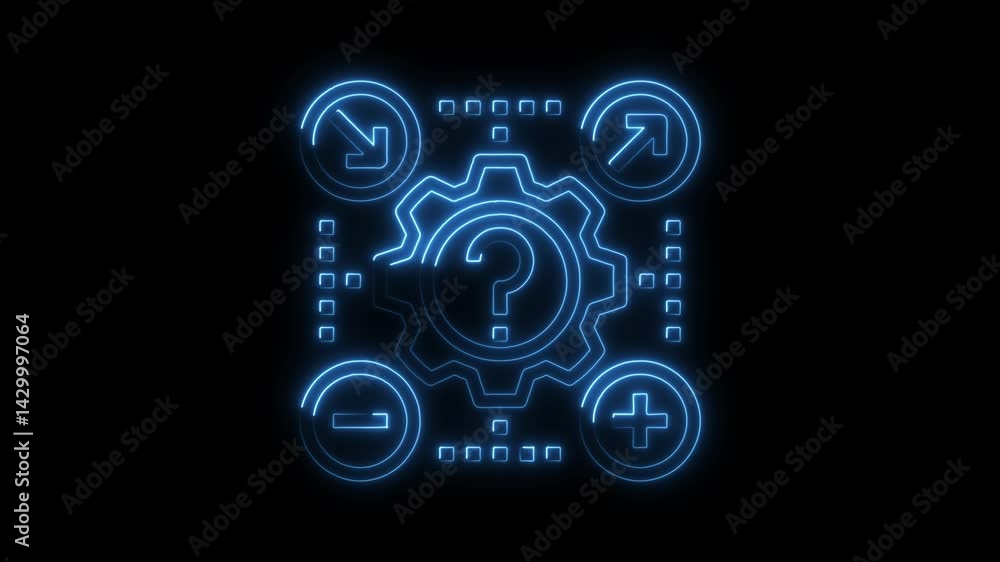Aufkleber neon style process optimization icons animation on black background