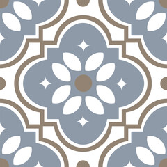 Vintage Blue-Grey Geometric Floral Tile Pattern