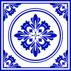 Seamless Portuguese Tile Pattern  Classic Blue and White