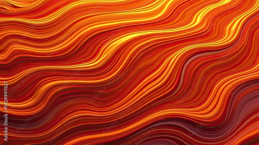Poster dynamic abstract design of wavy, fiery orange and red lines.