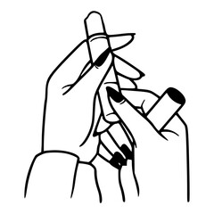 stylish female hands applying lipstick vector