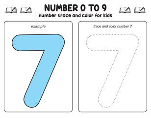 Trace line and coloring  alphabet and number worksheet for kids, educational games, preschool children , activity games