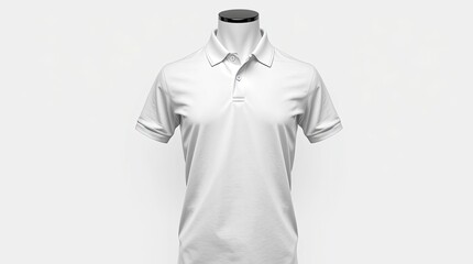 Blank white polo shirt displayed on a mannequin.