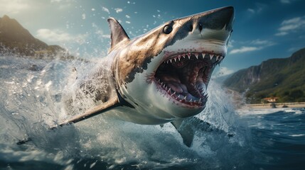 Fototapeta premium Great White Shark Leaping From the Water