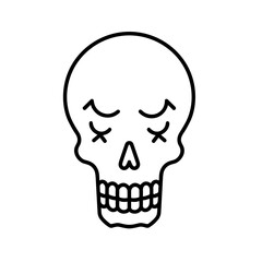 Skull illustration with sad expression on a white background  