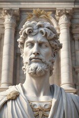 Obraz premium Statue of a Roman Emperor with Laurel Wreath in Classical Architecture Setting