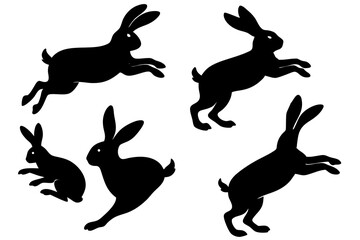 set of rabbit vector silhouette illustration isolated on white background